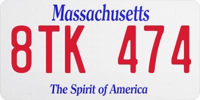MA license plate 8TK474