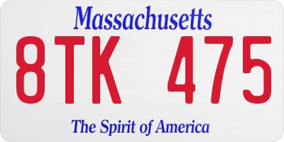 MA license plate 8TK475