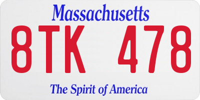 MA license plate 8TK478