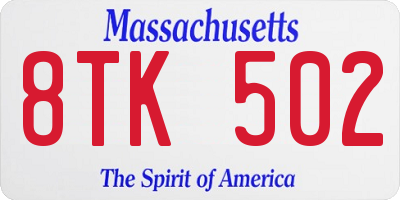 MA license plate 8TK502
