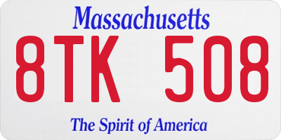 MA license plate 8TK508