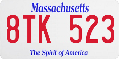MA license plate 8TK523