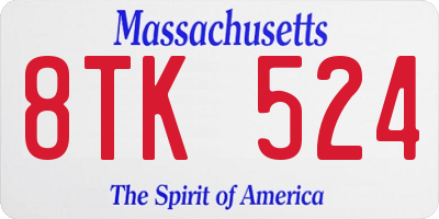MA license plate 8TK524