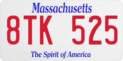 MA license plate 8TK525