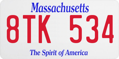 MA license plate 8TK534