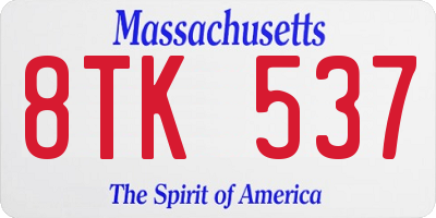 MA license plate 8TK537