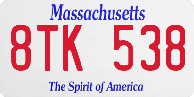 MA license plate 8TK538