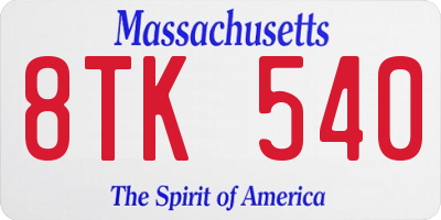 MA license plate 8TK540