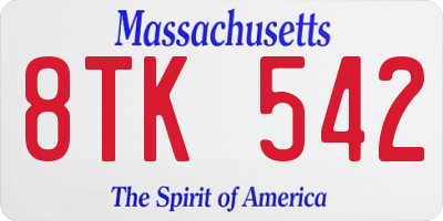 MA license plate 8TK542