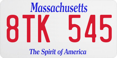 MA license plate 8TK545