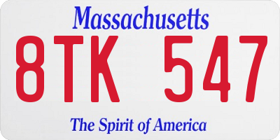 MA license plate 8TK547