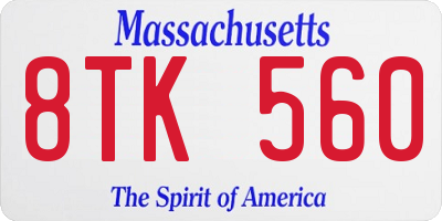 MA license plate 8TK560
