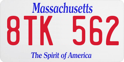 MA license plate 8TK562