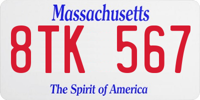 MA license plate 8TK567
