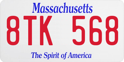 MA license plate 8TK568