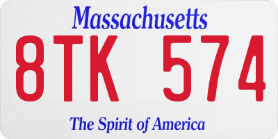 MA license plate 8TK574