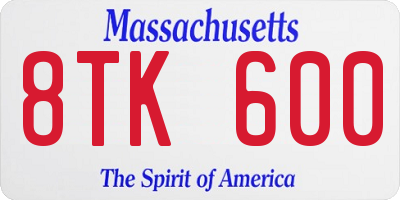 MA license plate 8TK600