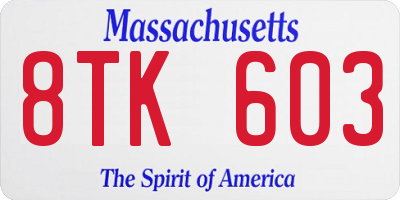 MA license plate 8TK603