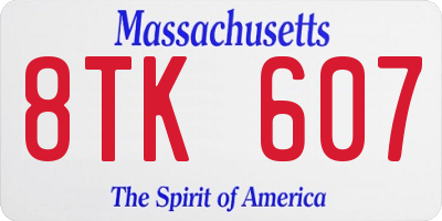 MA license plate 8TK607