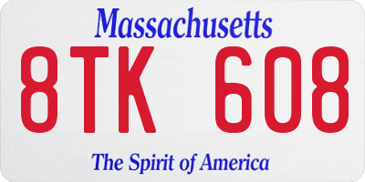 MA license plate 8TK608