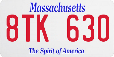 MA license plate 8TK630