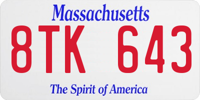 MA license plate 8TK643