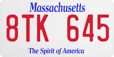 MA license plate 8TK645