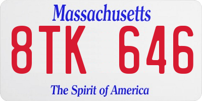 MA license plate 8TK646