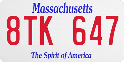 MA license plate 8TK647