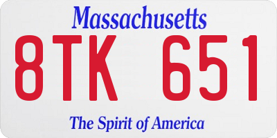 MA license plate 8TK651
