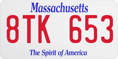 MA license plate 8TK653