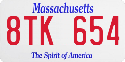 MA license plate 8TK654