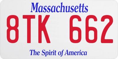 MA license plate 8TK662