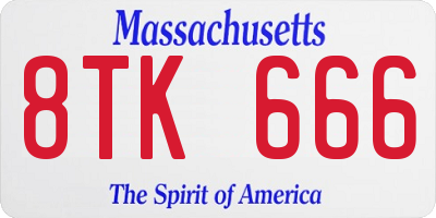 MA license plate 8TK666