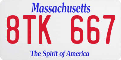 MA license plate 8TK667