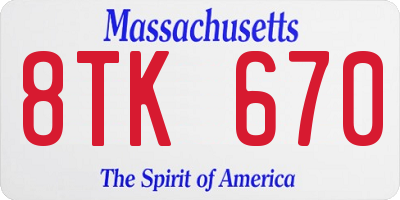 MA license plate 8TK670