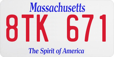 MA license plate 8TK671