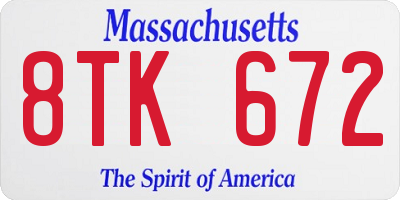 MA license plate 8TK672