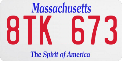 MA license plate 8TK673