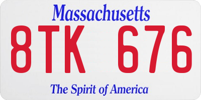 MA license plate 8TK676