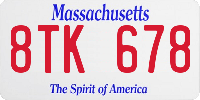 MA license plate 8TK678