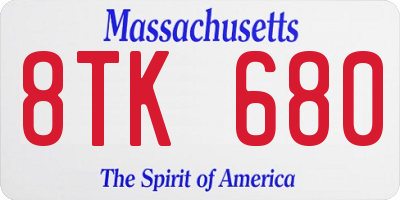 MA license plate 8TK680