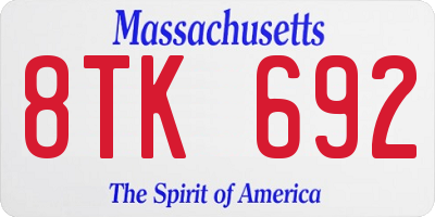 MA license plate 8TK692