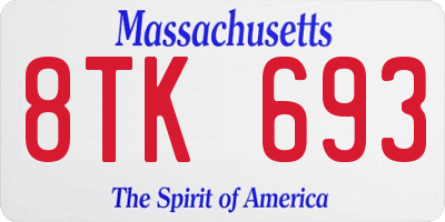 MA license plate 8TK693