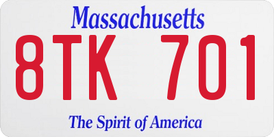 MA license plate 8TK701