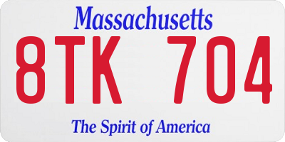 MA license plate 8TK704