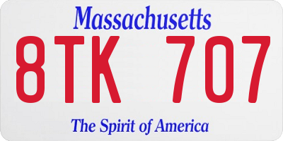 MA license plate 8TK707