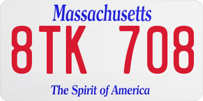 MA license plate 8TK708