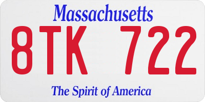 MA license plate 8TK722