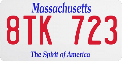 MA license plate 8TK723